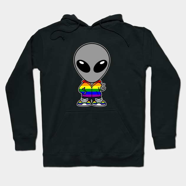 Pride Gray Alien Extraterrestrial Cartoon Hoodie by SpaceAlienTees